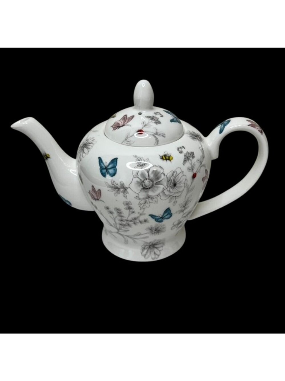 Secret Garden Rainbow Decors England Teapot Floral Butterfly Design Bone China